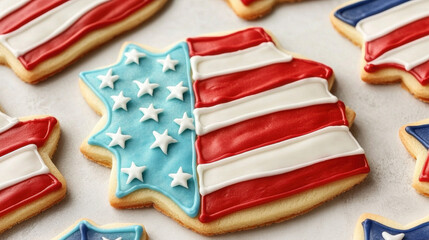 Fototapeta premium 4th of July dessert. Decorative cookies shaped like stars and featuring the American flag.