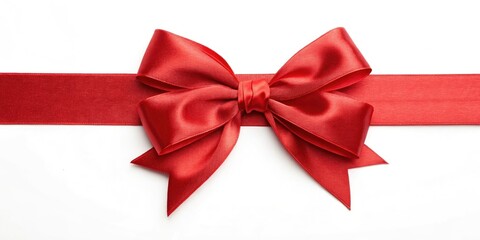 Luxurious Red Satin Ribbon Bow, Horizontal Band, White Background - High Resolution Image