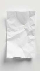 Crumpled white paper with sharp shadow on white background, torn, empty
