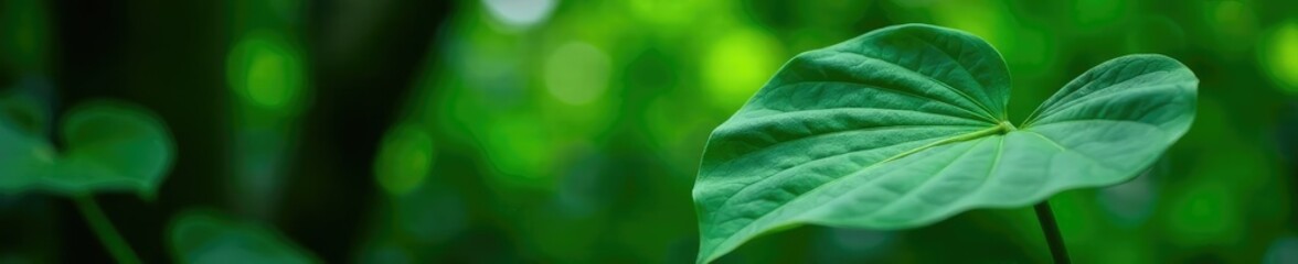 Large Monstera philodendron leaves on a tree branch, evergreen vine, green leaf