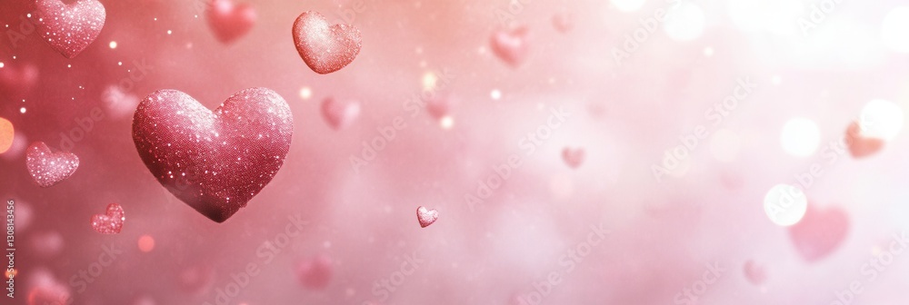 Poster Floating hearts create an abstract love background with soft pink hues and delicate textures for a romantic atmosphere Generative AI