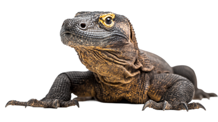 Komodo dragon isolated png with transparent background, ideal for wildlife and nature design projects.