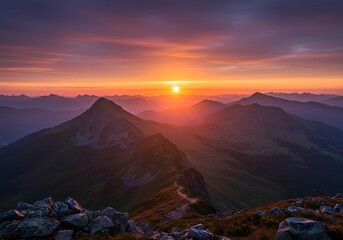 Obraz premium Mountain landscape at sunset. Generative AI.