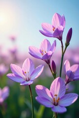 Obraz premium Pastel purple flowers swaying in gentle breeze, paisagem, natureza, flores
