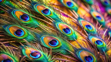 Obraz premium Majestic Multicolored Peacock Close-Up: High-Definition Feather Detail, Bird Photography