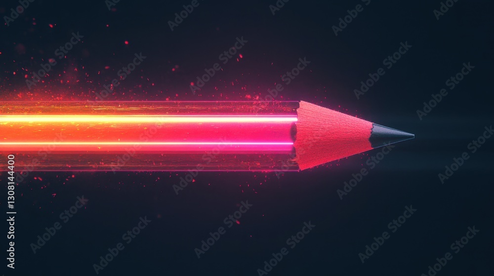 Fototapete neon-style pencil transforming into a blinking text cursor, futuristic edit concept