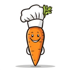 Carrot character with chef hat, on a white background