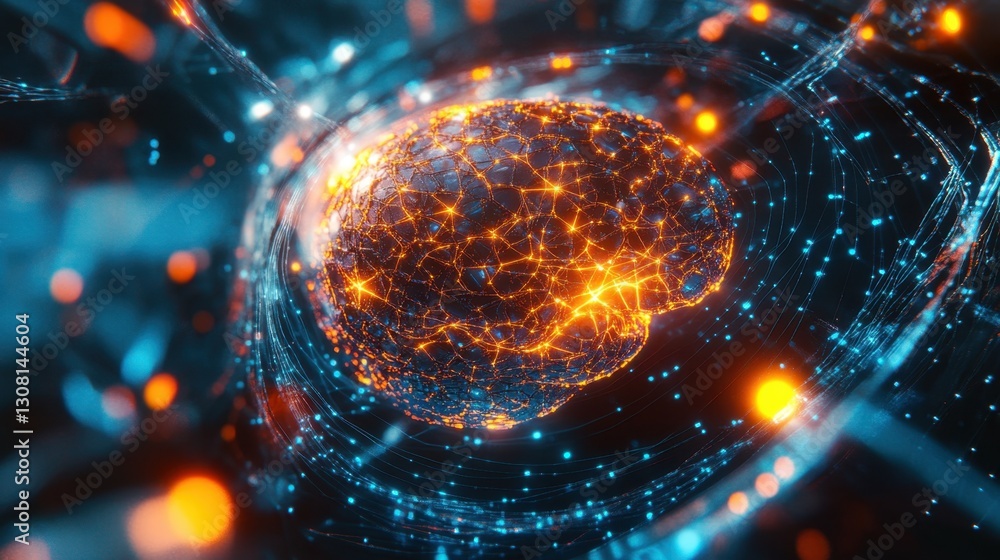 Poster neural web forming an ai-powered brain, tech-inspired, cyber glow effect, futuristic intelligence co