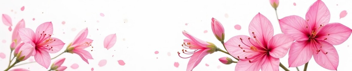 Fototapeta premium Delicate watercolor painting of pink azalea flowers on white background, art, floral, botanical