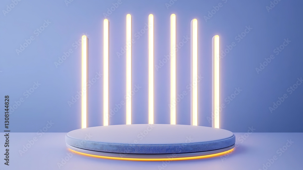 Aufkleber illuminated stage design with vertical lights modern studio 3d render minimalist environment front v