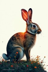 Fototapeta premium Double exposure illustration of rabbit and forest scenery, nature, overlay, artistic