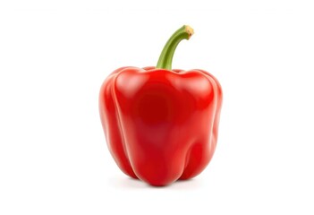 Single vibrant red bell pepper, glossy skin, isolated on pure white, colorful, food