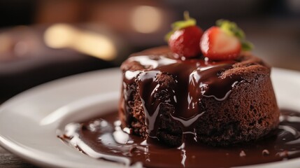 Gourmet Dessert Photography for Commercial & Editorial Use Hyper-Realistic Chocolate Lava Cake with Oozing Melted Chocolate – Macro Shot