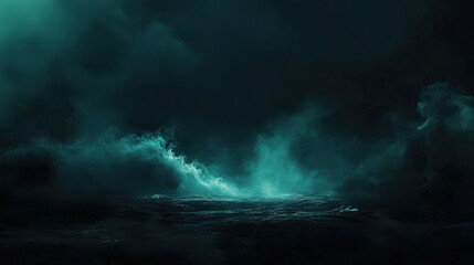 Fototapeta premium A moody, bioluminescent in black minimalist background 