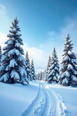 Obraz premium Trees in a snowy landscape with a clear blue sky, sky, trees, serene