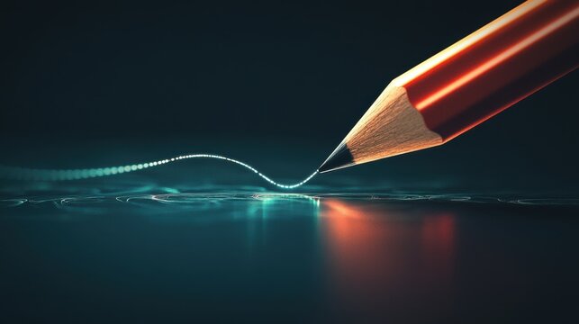 Pencil drawing a digital line, transforming into a cursor mid-motion, sleek dark background