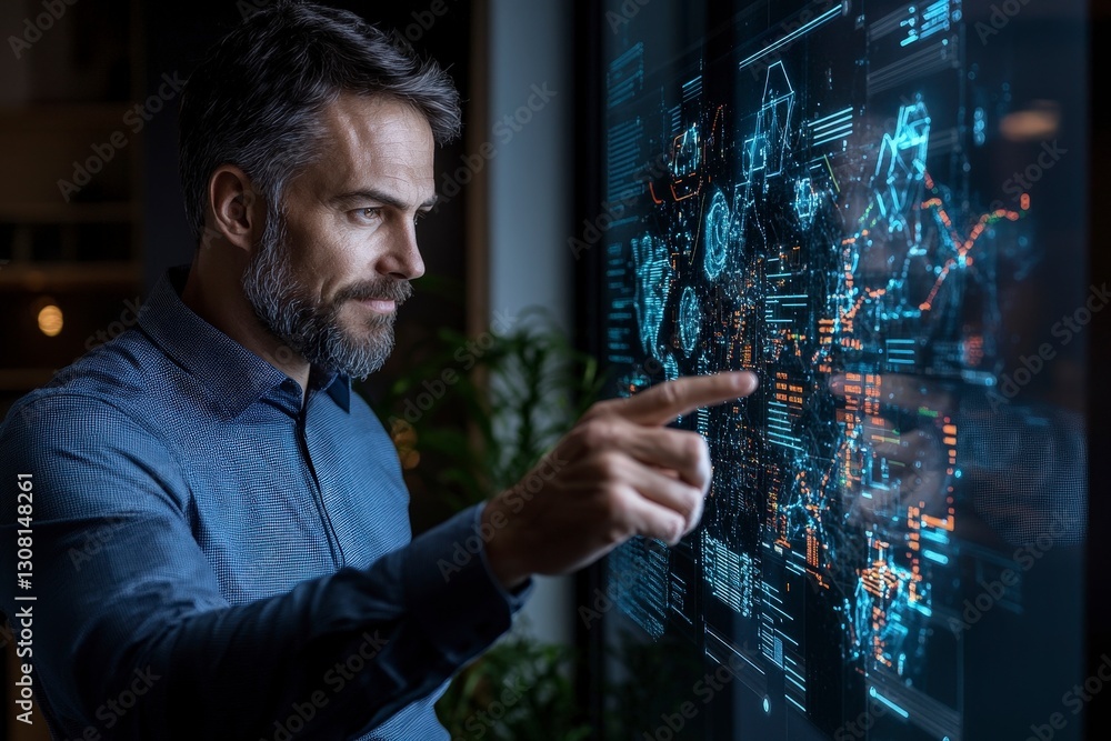 Aufkleber professional man analyzing data on digital screen in modern office setting