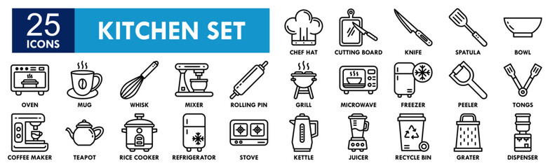 Fototapeta premium Kitchen Set icon collection set. Containing design kitchen, food, white, isolated, set, cooking