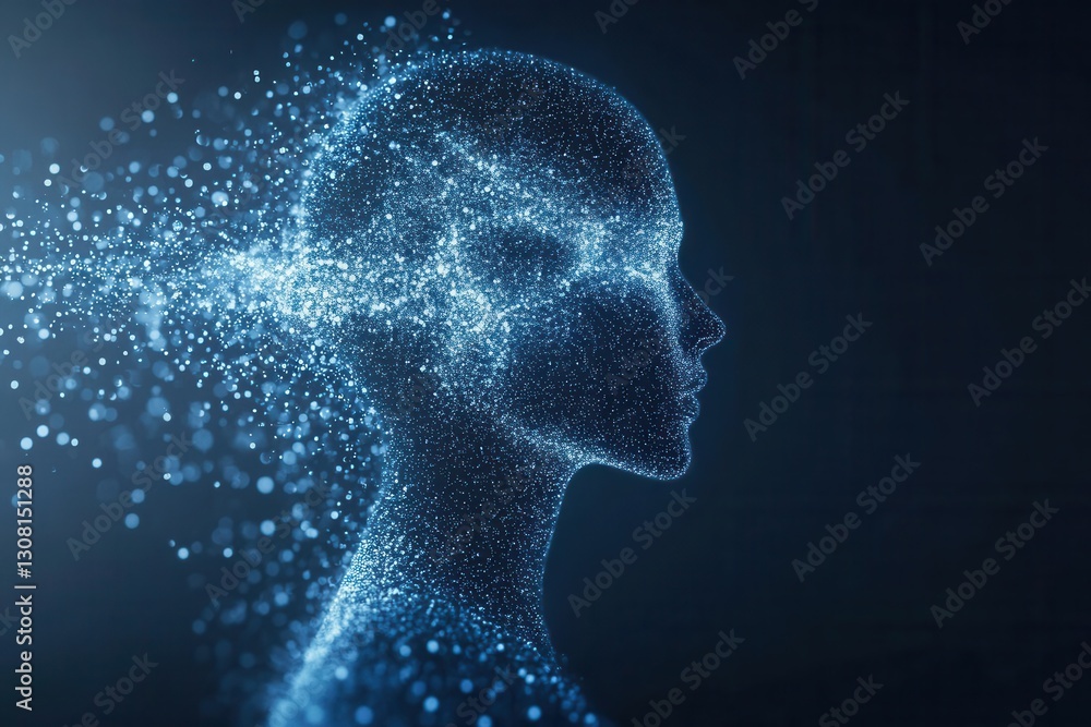 Aufkleber Symbolizing AI driven politics with a futuristic silhouette of a human formed by floating digital particles in a high tech background Generative AI