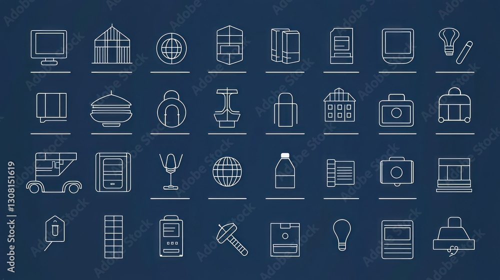 Poster A line art collection of general icons, featuring clean and precise strokes for a professional appearance.