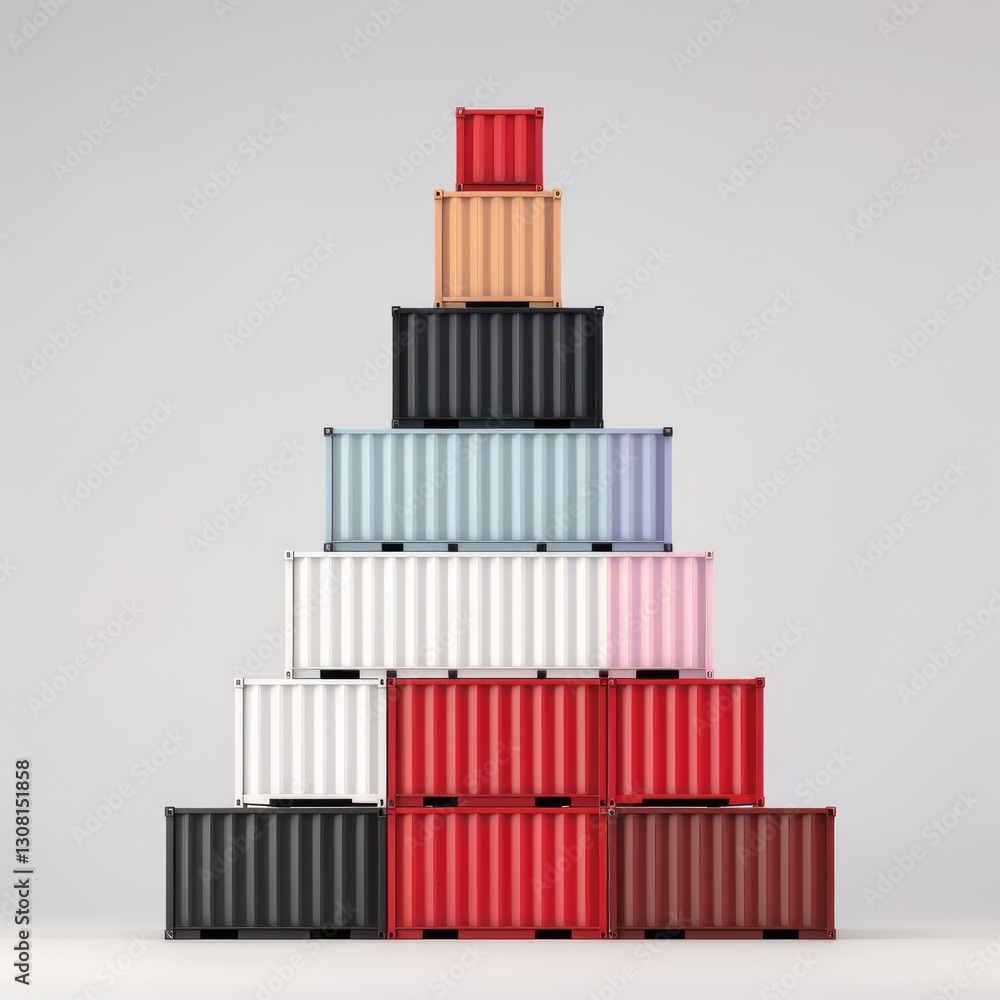 Poster a colorful arrangement of stacked containers forms a pyramid, showcasing various hues and geometric 