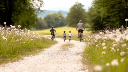 Obraz premium Family Cycling Adventure Gravel Path Nature Summer Fun