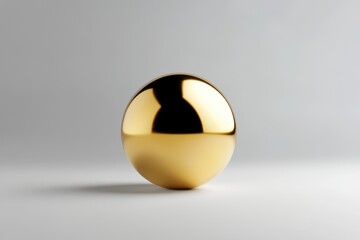 A reflective gold sphere rests on a smooth surface, enhancing its elegance. This minimalist decor piece is perfect for luxurious or modern themes and visual branding.