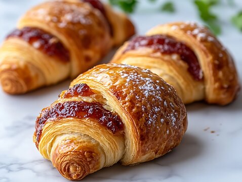 Jam-filled croissants on marble