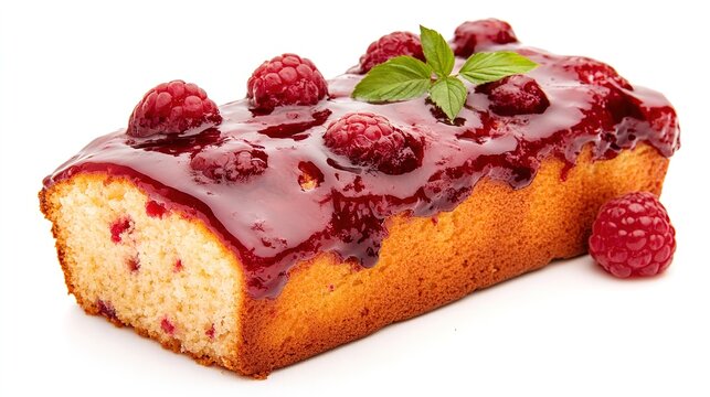 Raspberry cake with spreading sauce isolated on a white background.