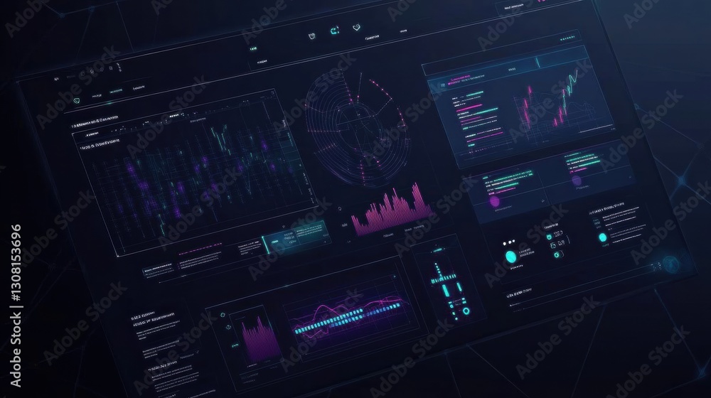 Aufkleber Futuristic interface showcasing interactive AI analytics in a minimalistic dark environment Generative AI