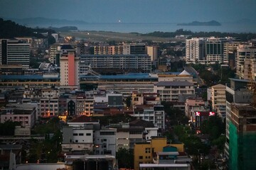 Aerial Evening View of Kota Kinabalu City, Sabah, Malaysia