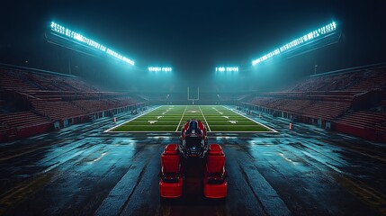 Red Truck at Night on Football Field