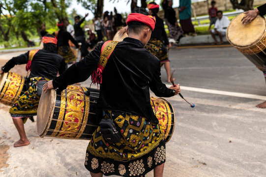 Indonesian drummers performing at wedding celebration, Lombok, Indonesia