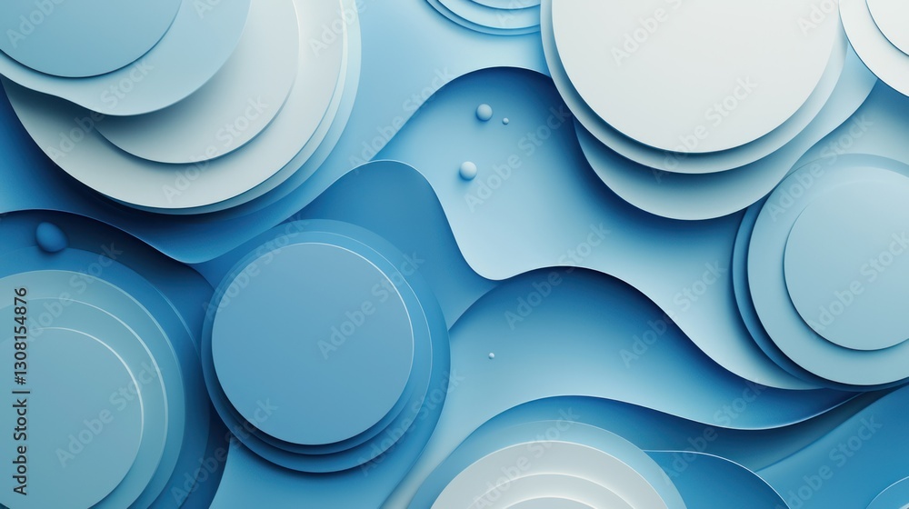 Poster A minimalist blue abstract background with overlapping circular elements and smooth gradients