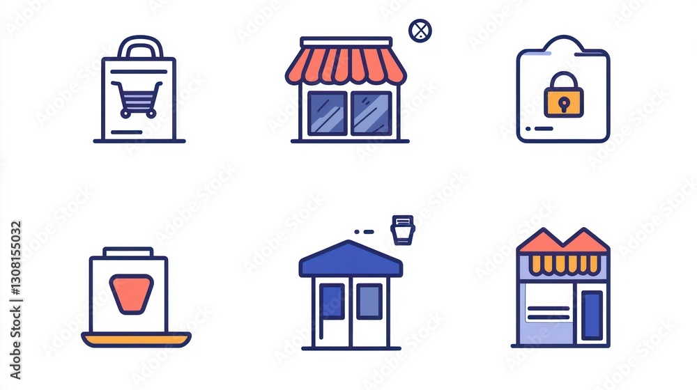 Aufkleber A minimalist collection of icons for small businesses, ideal for creating website interfaces