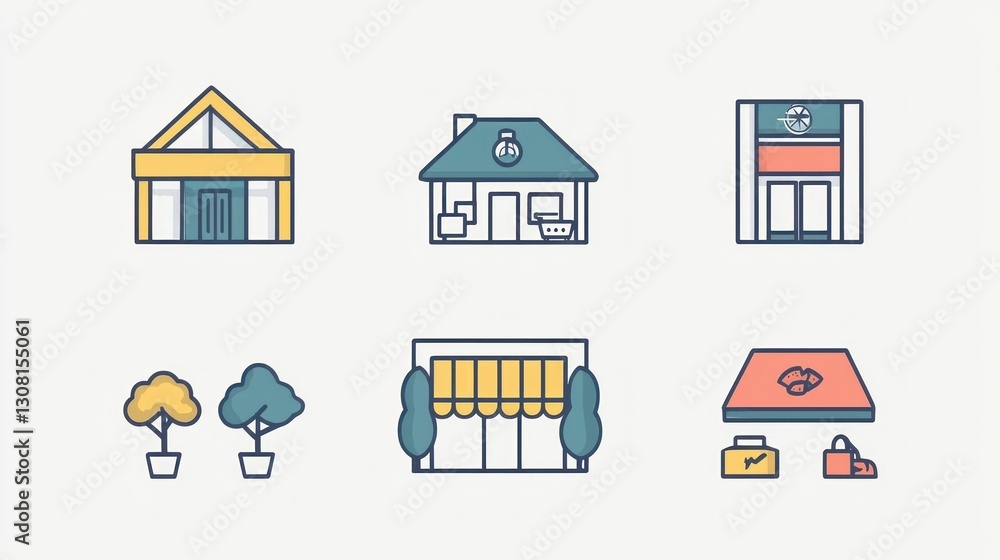 Poster A minimalist collection of icons for small businesses, ideal for creating website interfaces