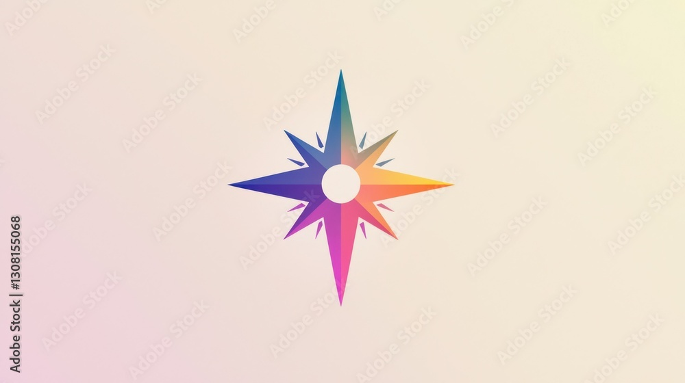 Poster a minimalist compass logo featuring an arrow pointing north, with soft gradient colors.