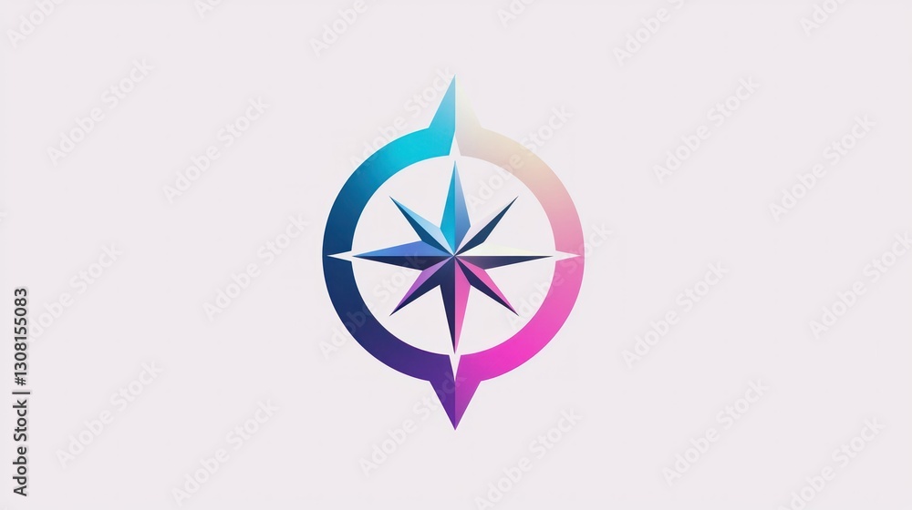 Poster a minimalist compass logo featuring an arrow pointing north, with soft gradient colors.