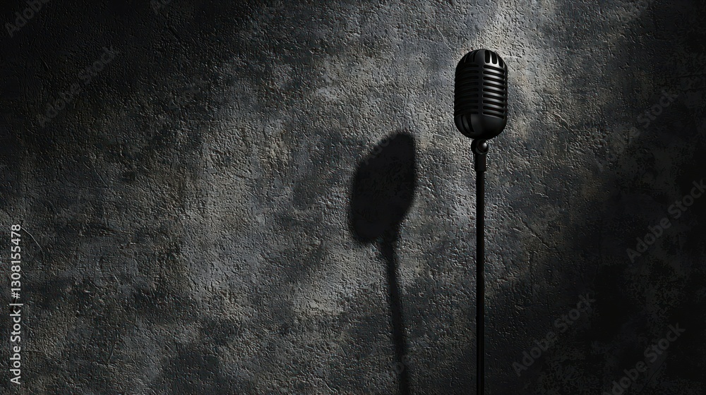 Poster A minimalist podcast background with a textured surface and a microphone shadow