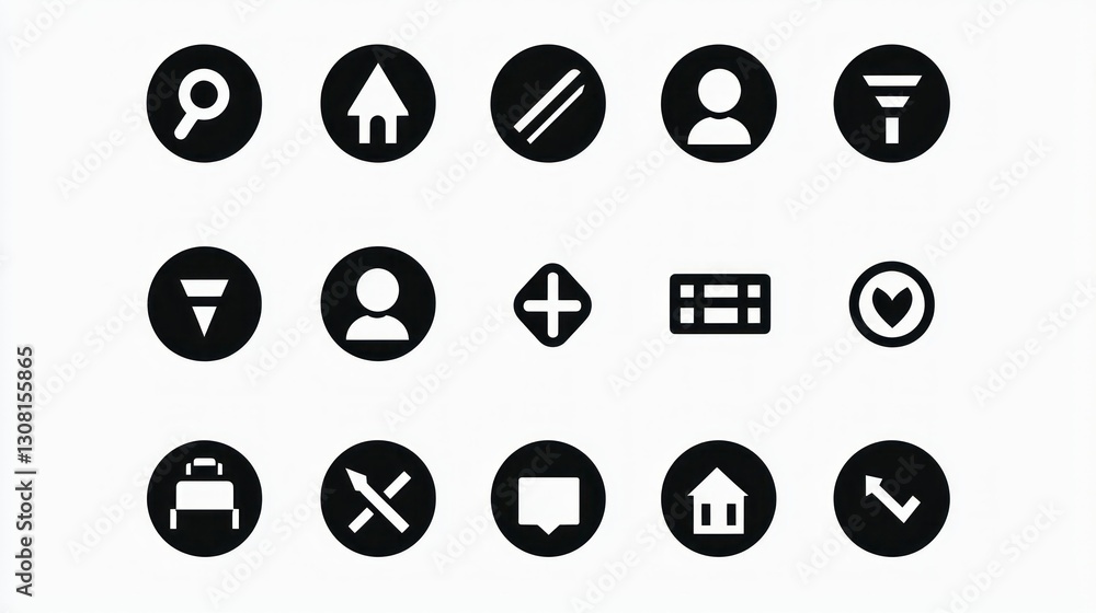 Poster a minimalist vector icon collection in black and white, tailored for professional use.