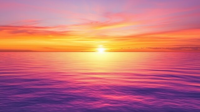 A minimalist vector of a sunset over the ocean, with vibrant layers of orange, pink, and purple.