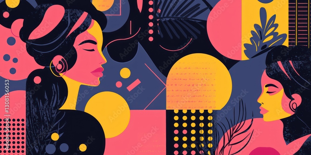 Poster a minimalistic international womenâ€™s day pattern with geometric shapes and symbols of unity.