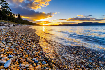 Obraz premium tasmania dusk pebble beach