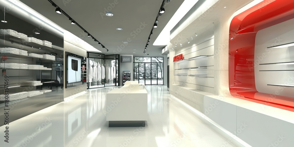 Poster a modern retail showroom 3d background with racks and display counters