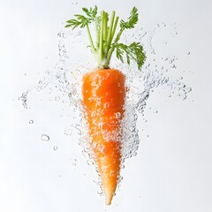 Fresh Carrot with clean water splash on a white background
