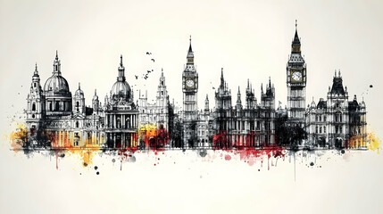 Fototapeta premium London skyline sketch, travel poster