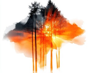 serene autumn forest with sunlight filtering through tall trees, creating warm and inviting atmosphere