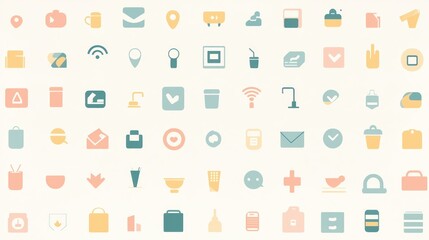 Fototapeta premium A muted pastel-colored icon collection, creating a soft and approachable business theme