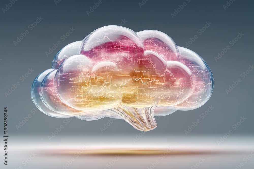 Poster abstract cloud concept with digital patterns and translucent design for technology illustration