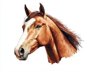 Fototapeta premium brown horse with white stripe on its face, showcasing its majestic features and expressive eyes
